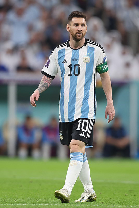 Lionel Messi in the Argentina national team jersey during international competition